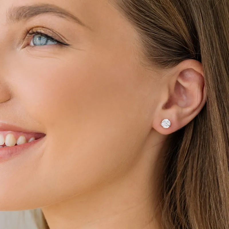 Simply Whispers 925 Sterling Silver Stud Earrings 6mm Round Crystal Best