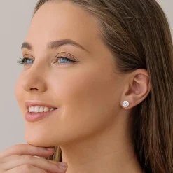 Simply Whispers 925 Sterling Silver Stud Earrings 8mm Round Crystal Best
