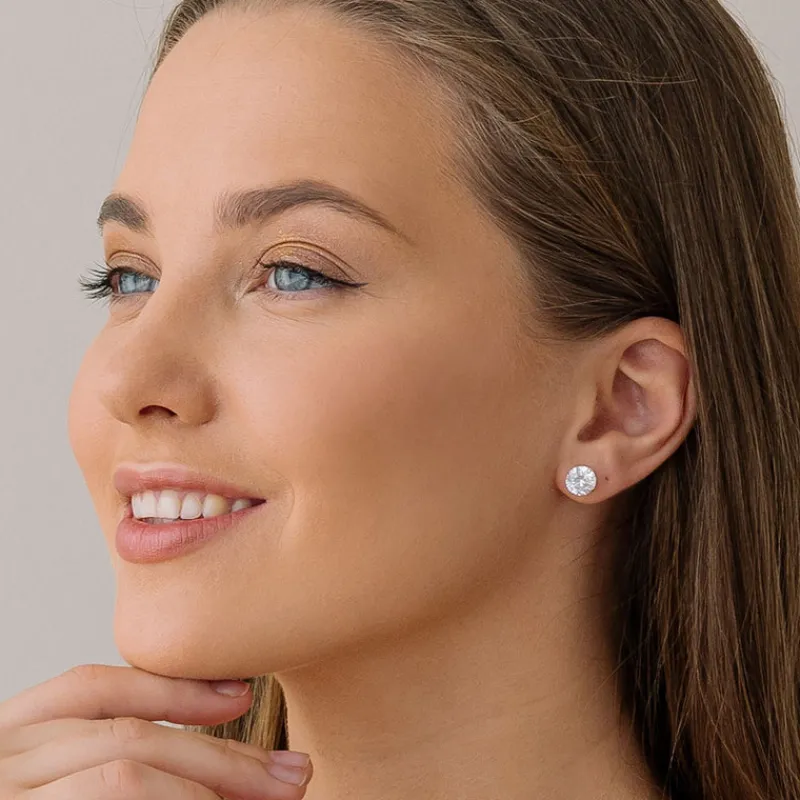 Simply Whispers 925 Sterling Silver Stud Earrings 8mm Round Crystal Best