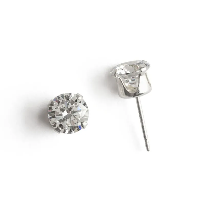 Simply Whispers 925 Sterling Silver Stud Earrings 6mm Round Crystal Best