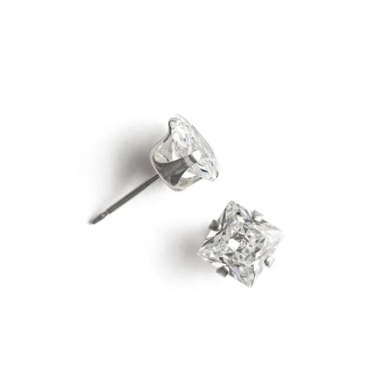 Simply Whispers 925 Sterling Silver Stud Earrings 6mm Square Crystal Online