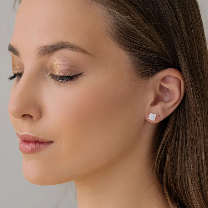 Simply Whispers 925 Sterling Silver Stud Earrings 6mm Square Crystal Online