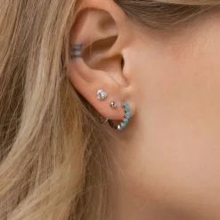 Simply Whispers 925 Sterling Silver Turquoise Silver Huggie Earrings Discount