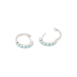 Simply Whispers 925 Sterling Silver Turquoise Silver Huggie Earrings Discount