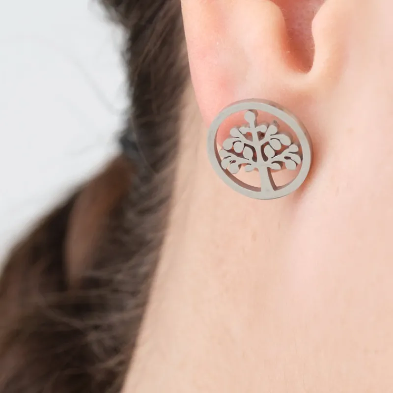 Simply Whispers Tree Of Life Steel Stud Earrings Hot