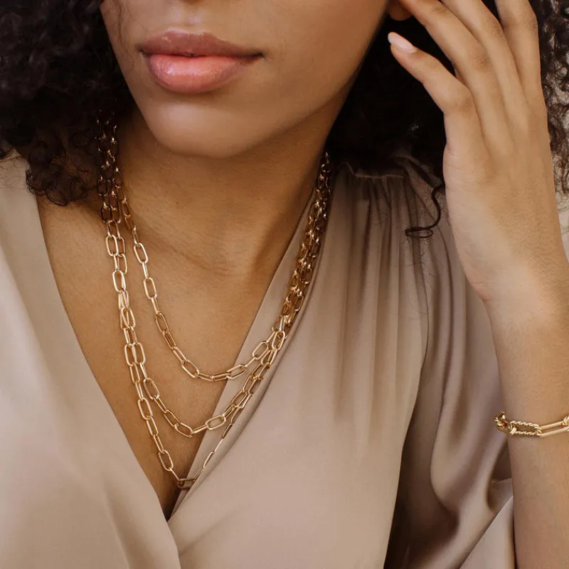 Simply Whispers Triple Layered Paper Clip Chain Necklace Hot
