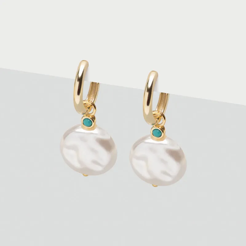 Simply Whispers Turquoise & Pearl Drop Huggie Hoops Online