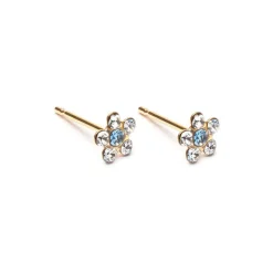 Simply Whispers White & Sapphire Gold Plated Daisy Earrings New