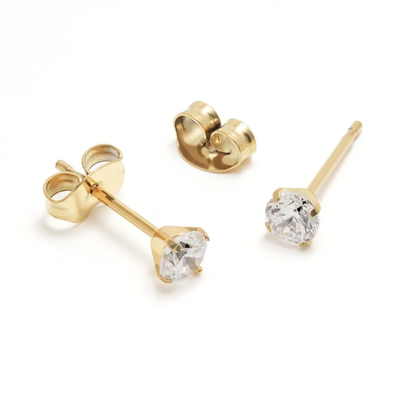 Simply Whispers White Zirconia Titanium Gold Plated Stud Earrings Online