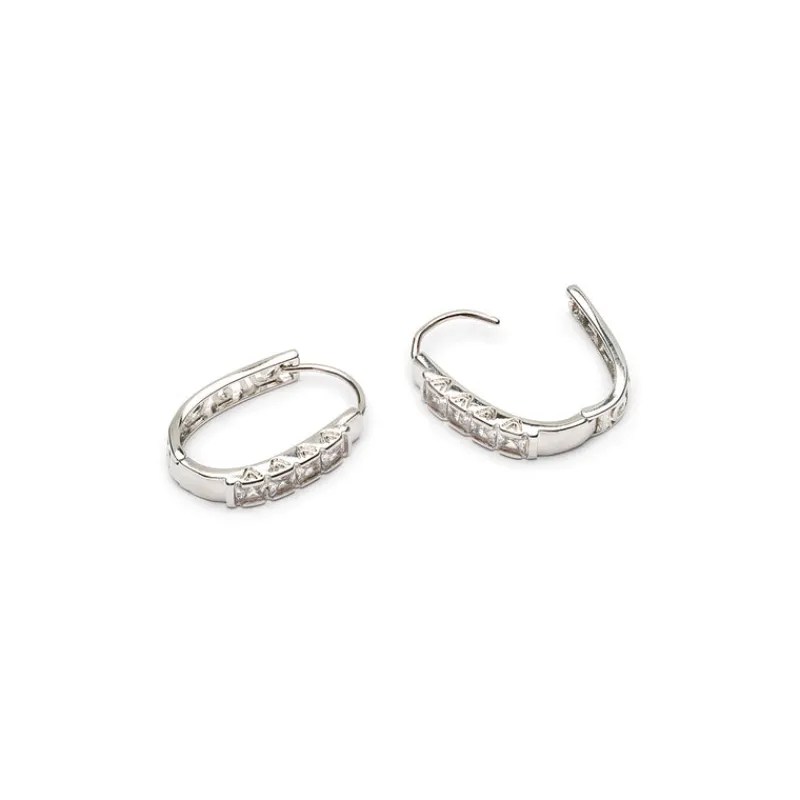 Simply Whispers Zirconia Oval Hoop Earrings Hot